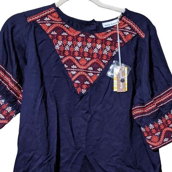 New Roberta Roller Rabbit embroidered tasseled skirt top set navy size XS/S - Picture 10 of 12